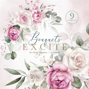 Aquarell Rosa Blush Weiß Grün Eukalyptus Bouquet Rand Rahmen Rose Pfingstrose Blume Hochzeitseinladung Clipart png digital grün