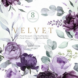 Aquarell Blumen grün violett lila Eukalyptus Bouquet Bordüre Rahmen Rose Pfingstrose Hochzeit Einladung floral Clipart png digitale Blätter Kunst