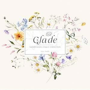 Flores silvestres Aquarela campo selvagem Prado flores florais clipart Moldura verde buquê borda convite de casamento logotipo png digital folhas primavera