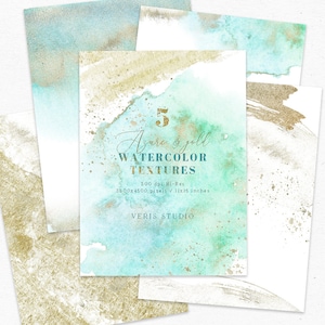 Azure Gold Blue Watercolor Digital Paper clipart aquarel textuur achtergrond scrapbooking jpeg clip art abstract bruiloft nodigt pack set