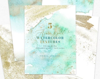 Azure Gold Blue Watercolor Digital Paper clipart watercolour texture background scrapbooking jpeg clip art abstract wedding invites pack set