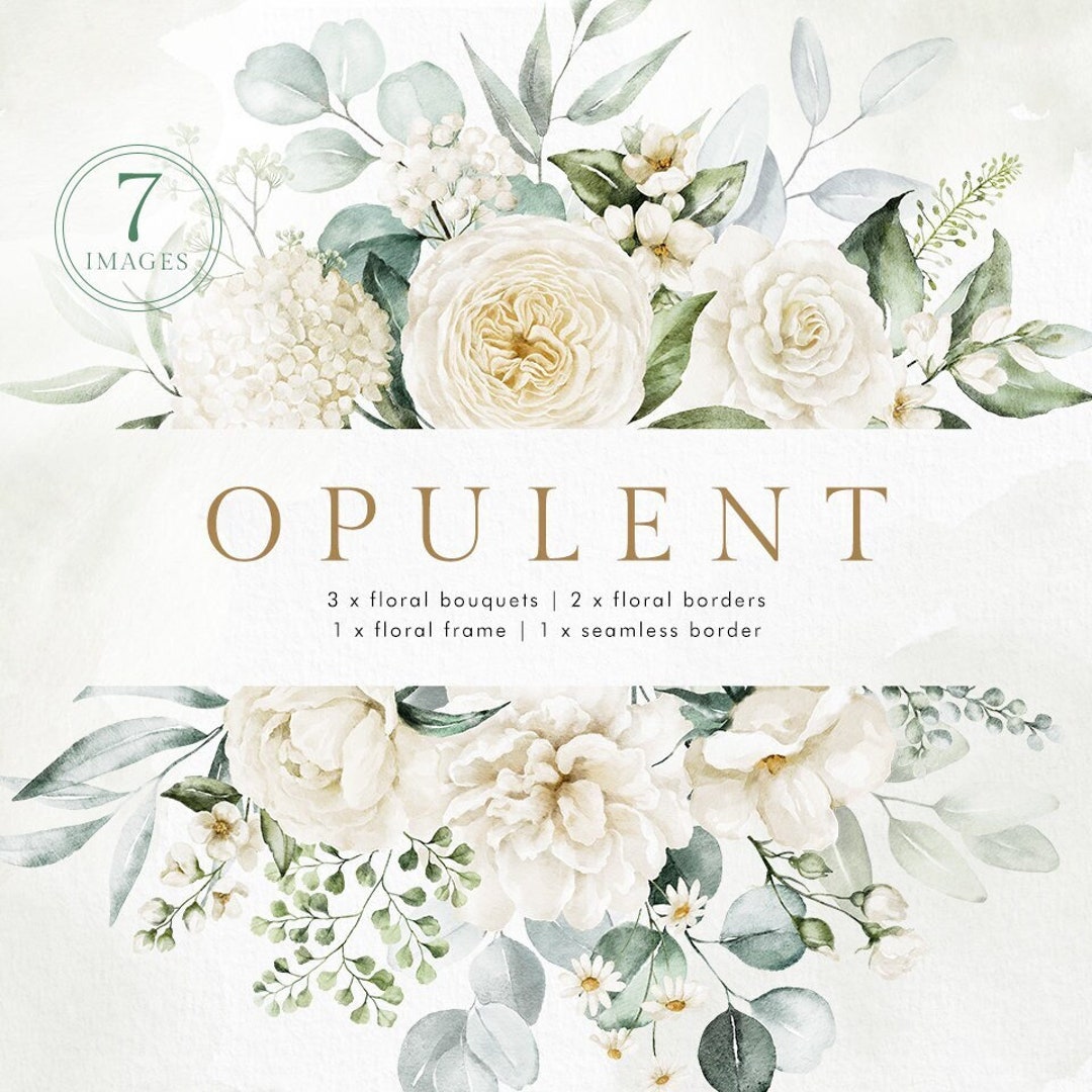 Watercolor Green White Eucalyptus Flower Bouquet Border Frame Rose ...