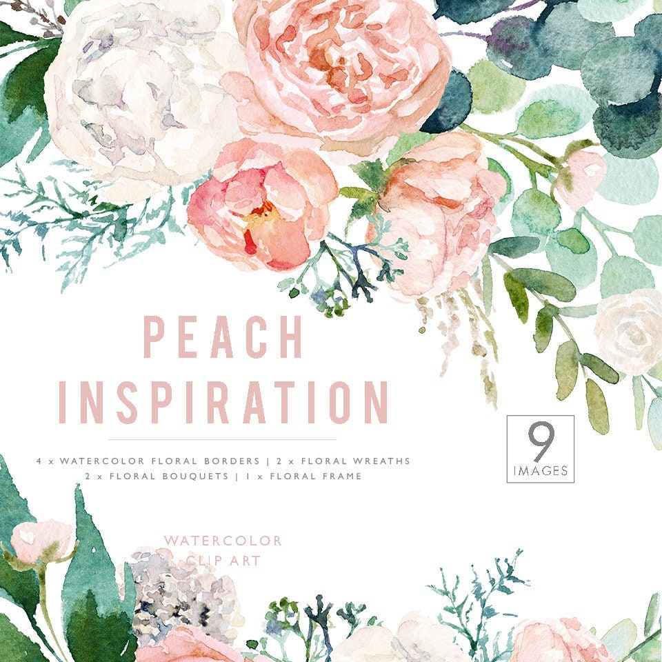 Aquarell Pfirsich Blush Pink Blumen Rahmen Rahmen Kränze Blumen Blumen Clip Art Hochzeit Einladung floral Clipart png Greenery digital paper