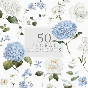 Aquarel bloem blauw groen wit hortensia clipart boeket geïsoleerde elementen vintage pioen bruiloft uitnodiging bloemen png afdrukpatroon