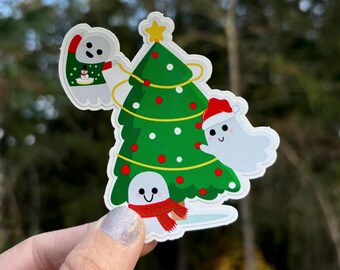 Christmas Ghost Sticker: Spooky Holiday Tree Decal