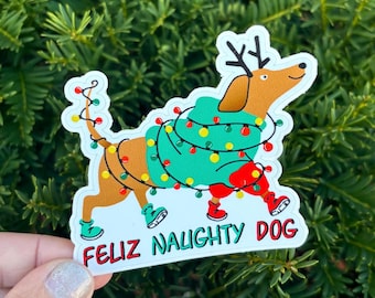 Christmas Feliz Naughty Dog Sticker