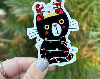 Christmas Cat |  Christmas Cat Sticker | Cute Cat Sticker | Stocking Stuffer | Christmas Gift | Stickers for Her | Water Bottle Sticker
