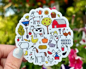 Farm Life Sticker | Cute Farm Animal and Garden Design | Perfect for Scrapbooking, Journals, or Water Bottles