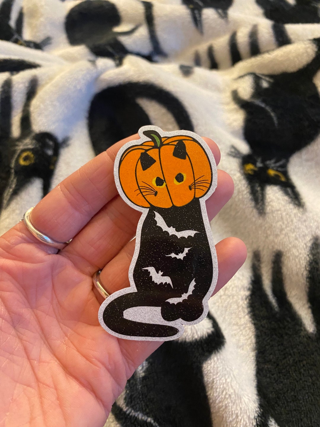 Sparkly Cute Black Cat Spooky Pumpkin Head Halloween Sticker - Etsy