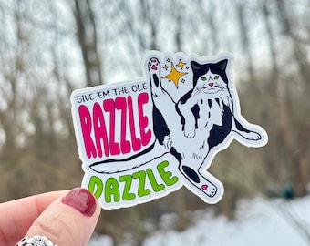 Razzle Dazzle Cat Sticker: Sassy Waterproof Vinyl Decal