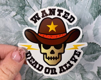 Wanted Cowboy Skull Sticker: Waterproof Country Decal