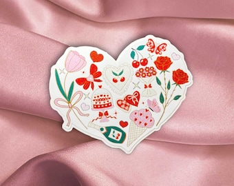 Vintage Valentine's Heart Collage Sticker: Romantic Vinyl Decal
