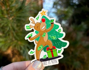 Make It Rein Funny Christmas Reindeer Sticker