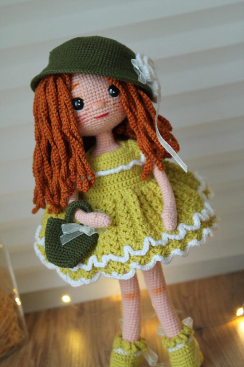 Handmade Crochet Doll in Fancy Orange Dress with Mushroom Hat – Unique Gift for Girls main image 0