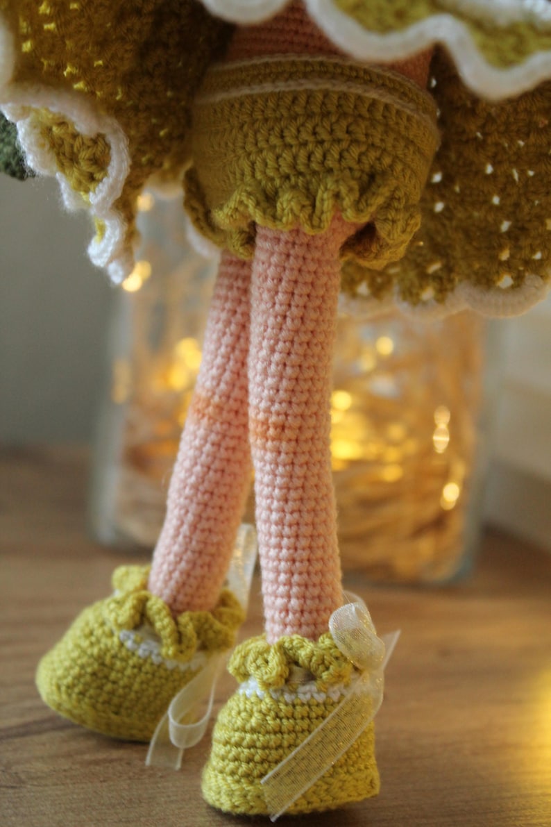 Handmade Crochet Doll in Fancy Orange Dress with Mushroom Hat – Unique Gift for Girls main image 1