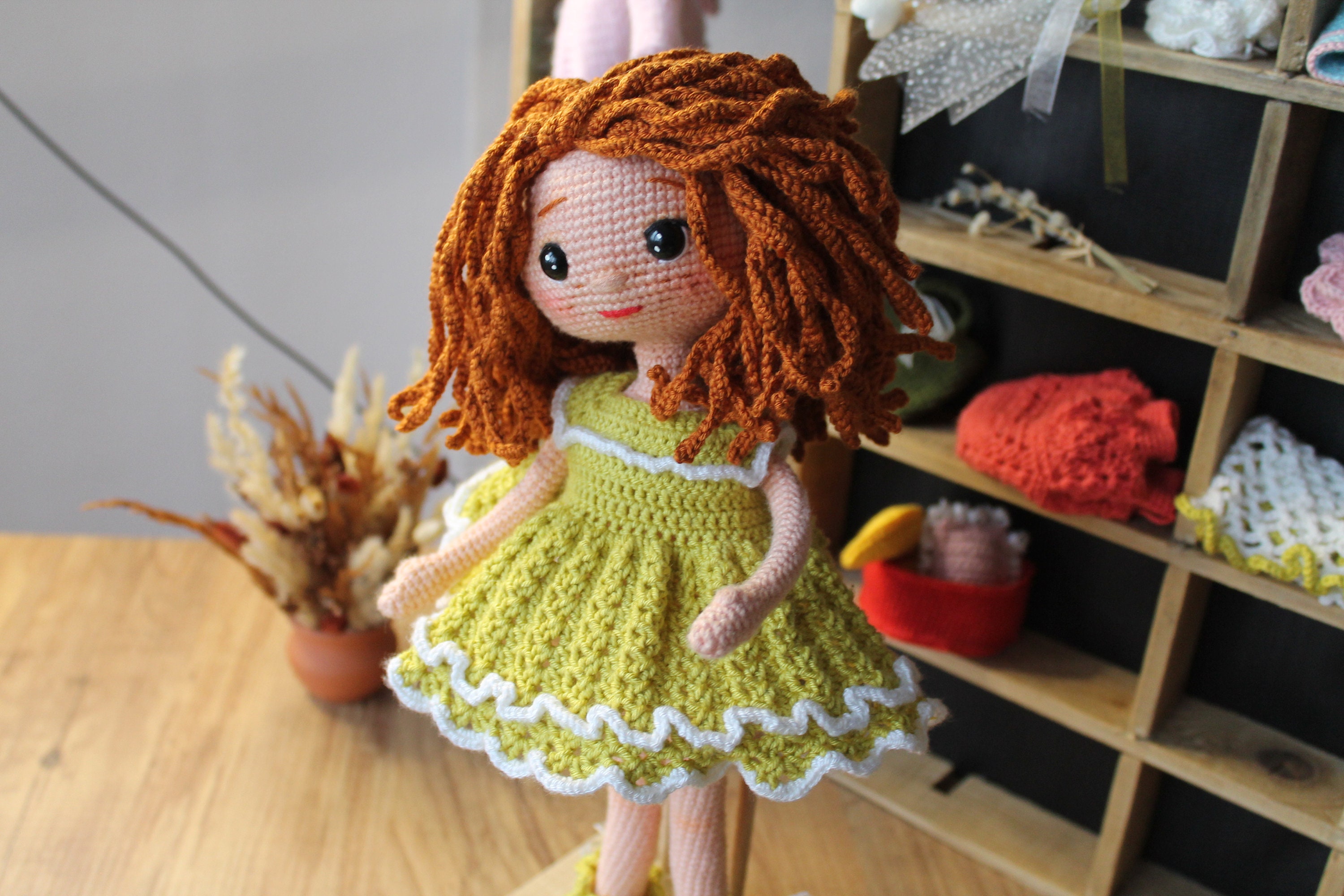 Handmade Crochet Doll in Fancy Orange Dress with Mushroom Hat – Unique Gift for Girls
