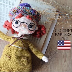 English PDF pattern, Amigurumi pattern doll, Crochet for doll Monica,