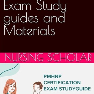 May include: Two nurses, one wearing a white coat and the other wearing a blue scrub top, are standing together. The nurse in the blue scrub top is writing on a clipboard. The text on the image reads "PMHNP Certification Exam Study Guide by Nursing Scholar".