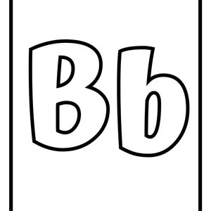 May include: Black and white illustration of the uppercase and lowercase letter B. The letter B is stylized with a rounded, cartoon-like font.