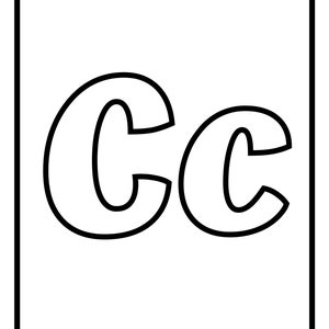 May include: Black and white illustration of the letter C. The letter is in a bold, blocky font.