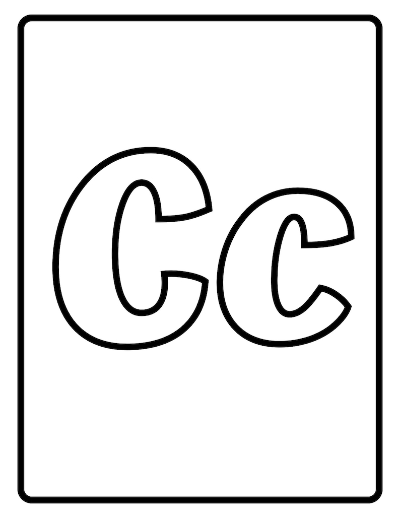 May include: Black and white illustration of the letter C. The letter is in a bold, blocky font.