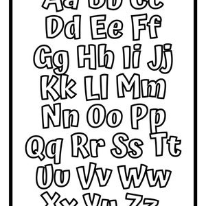May include: Black and white alphabet letters in a bold, outlined font. The letters are arranged in rows, starting with Aa and ending with Zz.
