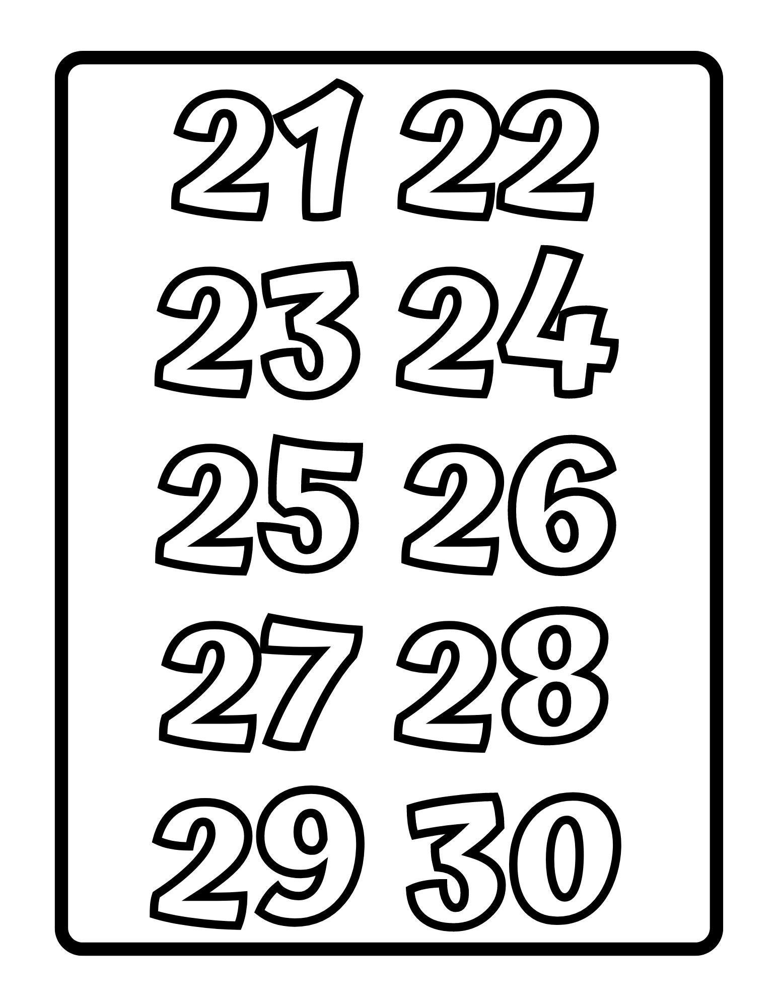 Numbers Printable Pages 1 to 30 Numbers Coloring Pages for Kids and