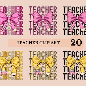 Coquette Bow Elementary Teacher Clipart Special Education Clipart Cute Teacher Clipart Back To School PNG Files Teacher Clip Art Bundle