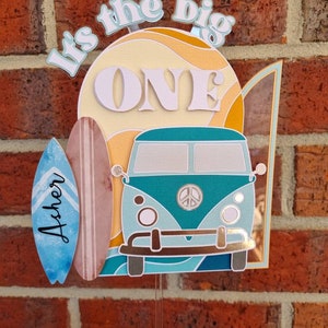 Retro "The Big One" Surf Cake Topper Personalised