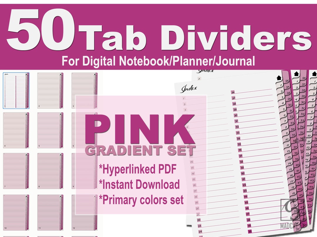 50 Tab Dividers, Digital Index Dividers, Digital Journal Tabs, Digital