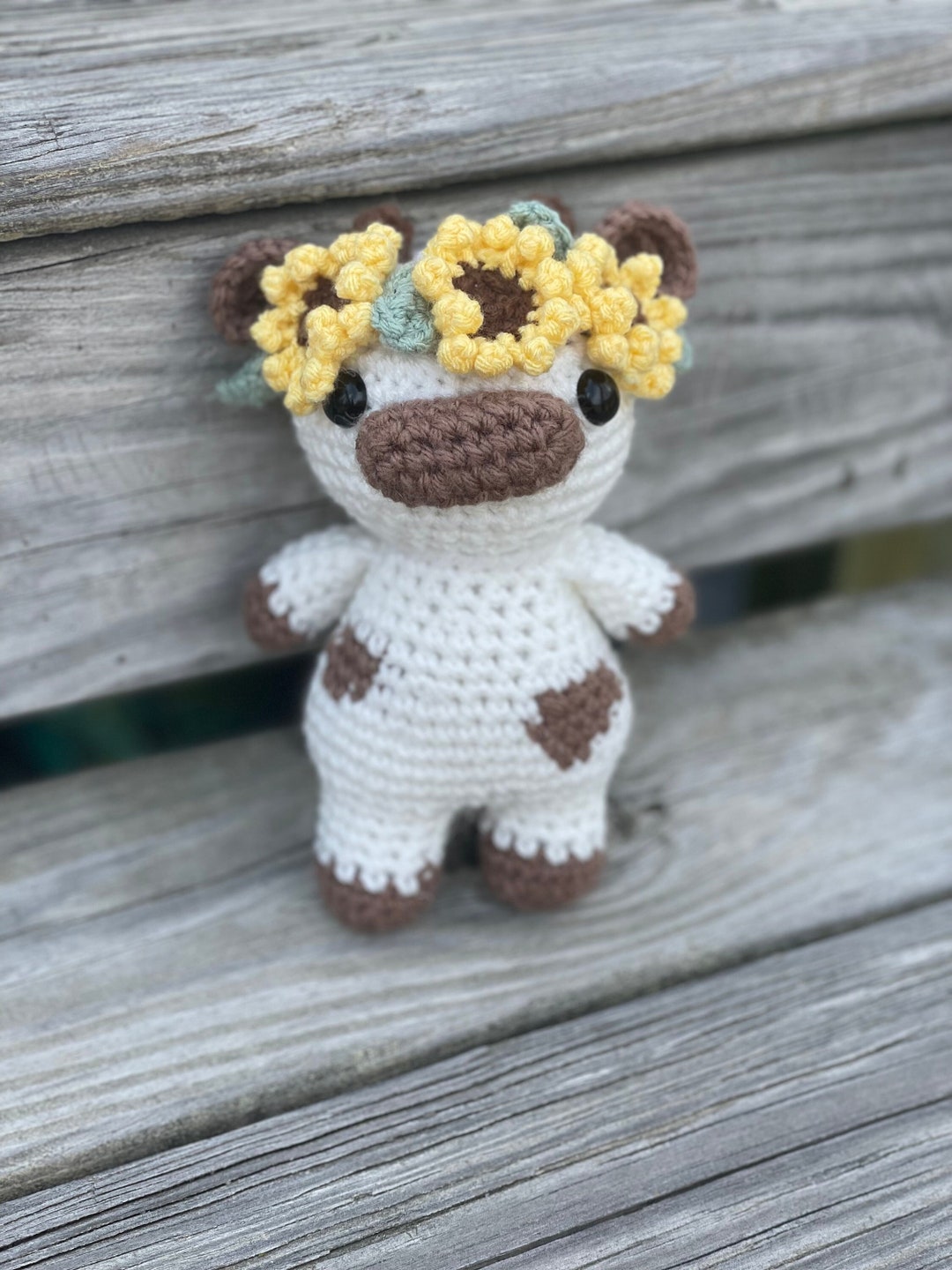 Handmade Crochet Emotional Support Cow Plushie - Mini Inspirational Gift With Punny Message Card