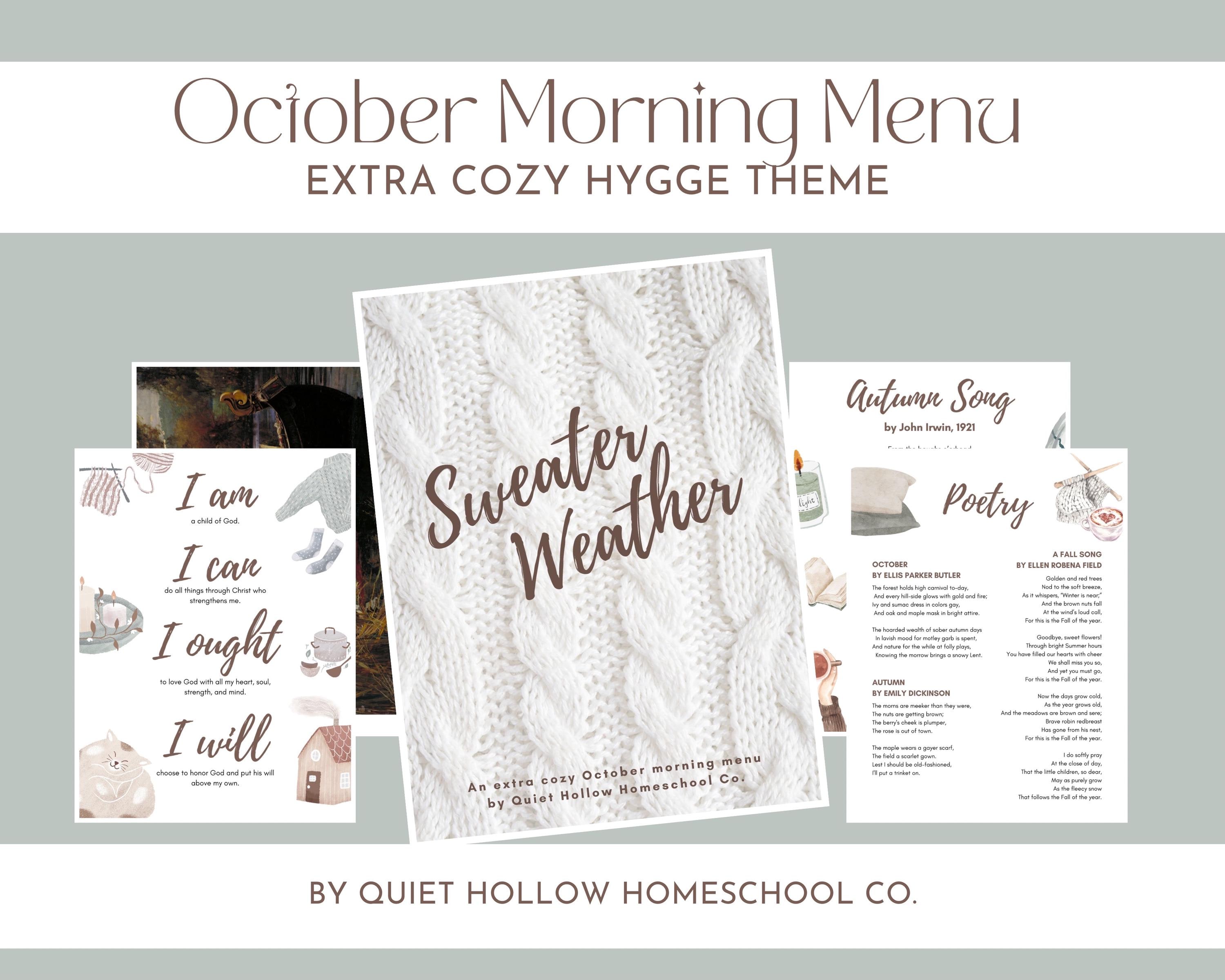 October Printable Menu October Morning Menu | Charlotte Mason Inspired Homeschool Printable ...