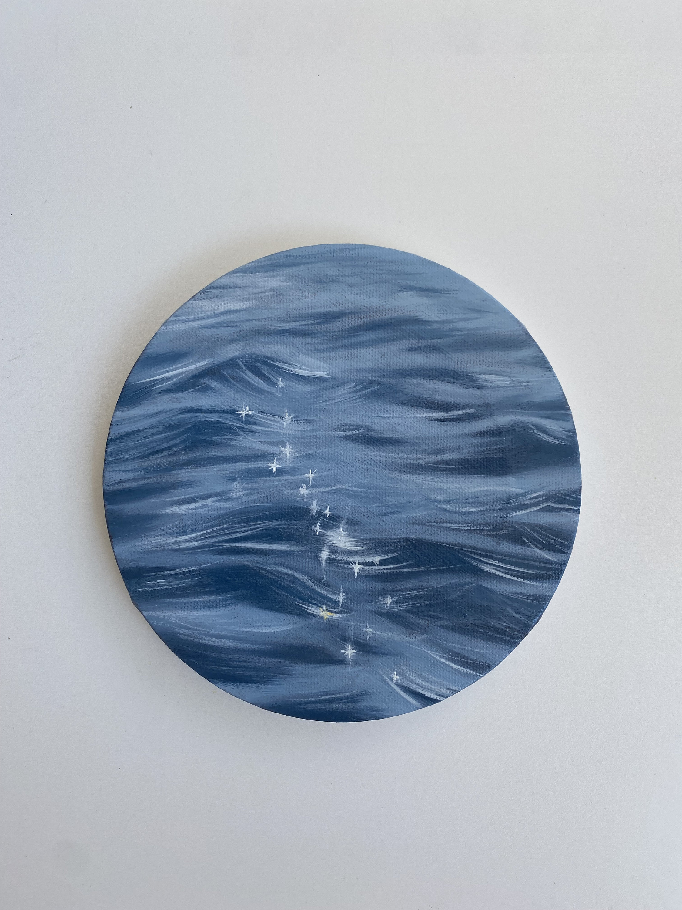 Ionian Blue Original Oil Painting ø 20cm 8 Round Canvas Ocean Painting
