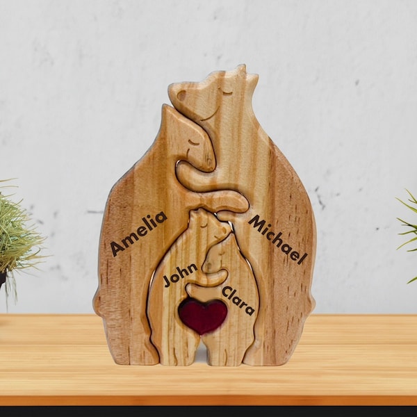Mothers Day Gifts - Gift for Her - Wooden Bear Family Puzzle - Home Decor - Laser Engraved Names - Gifts for Family - Bear Family - Unique