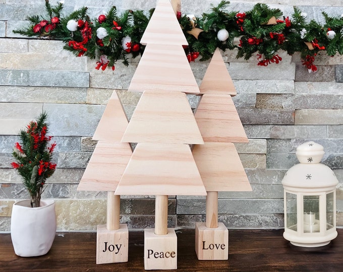 Christmas Tiered Trees, DIY Holiday Decor, Vintage Home Decor, Holiday, Christmas Mantle Decor, New Year Decor, Joy Peace Love sign Craft