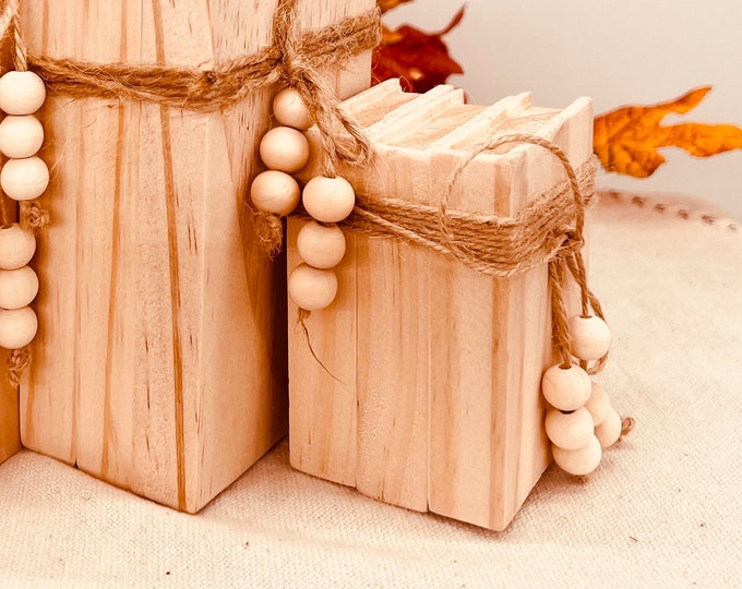 Tiered Tray Decor - Home Decor - Unfinished Wooden Book Stacks, Housewarming Gift, Gift for Kids, Holiday DIY Craft, Wooden Home Decoration