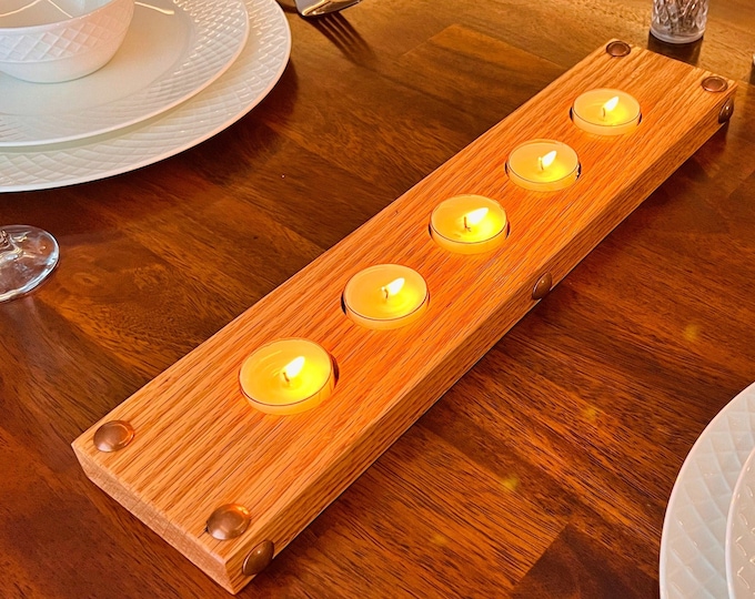 Wooden Tealight Candle Holder Custom Hardwood Copper | Vintage Wooden Home Decor | Housewarming New Home Gift