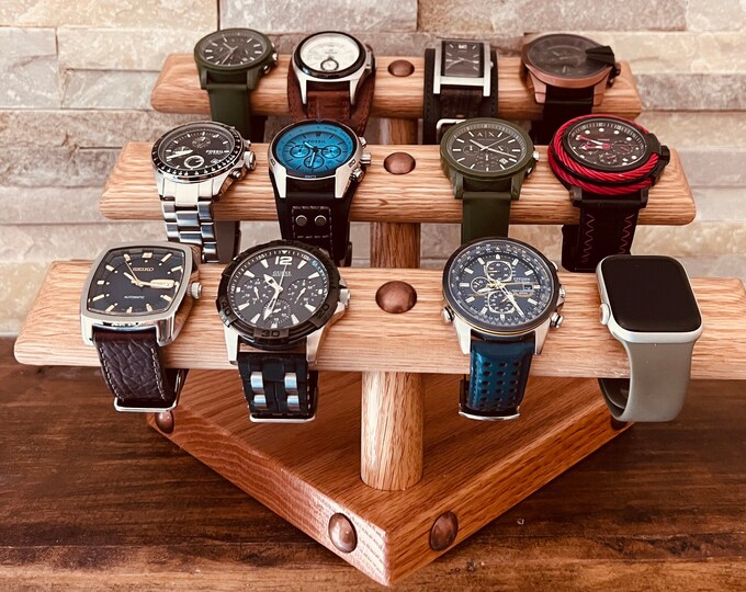 Watch Stand, Jewelry Display, Wristwatch Storage, Bracelet Holder, Multiple Watch Display in Red Oak, Unisex Watch Storage, Gift For Him