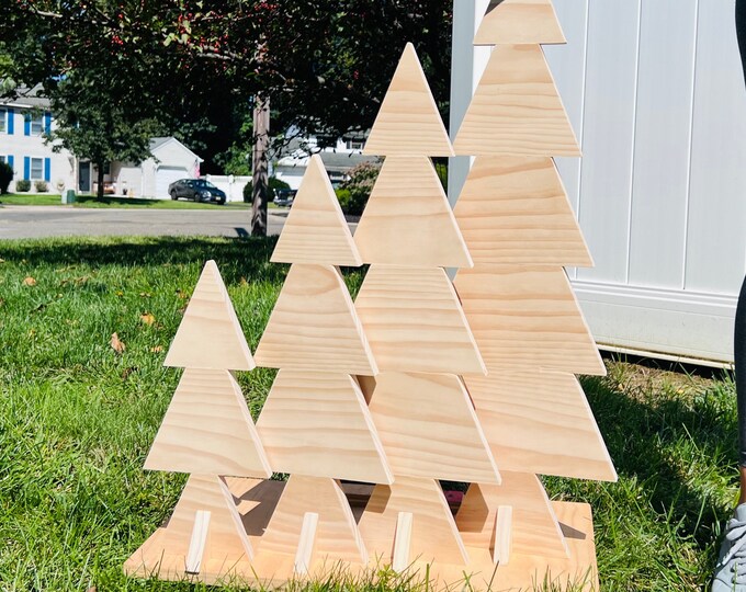 Handcrafted Oversized Wooden Christmas Tree Set of 4 - DIY Holiday Home Decoration - New Year Gift - Farmhouse Natural Decor