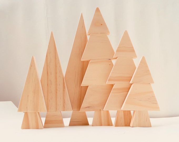 Set of 6 DIY Wooden Christmas Trees, Paintable Pine Trees, Christmas Home Decor, Unfurnished Holiday Craft, Free Standing Tree, NewYear Tree