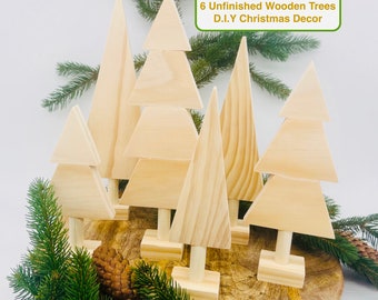 Christmas  Trees set of 6 - Wooden Craft Trees - DIY Holiday Home Decoration - New Year Gift - Unfinished Ornament - Nursery New Year Decor