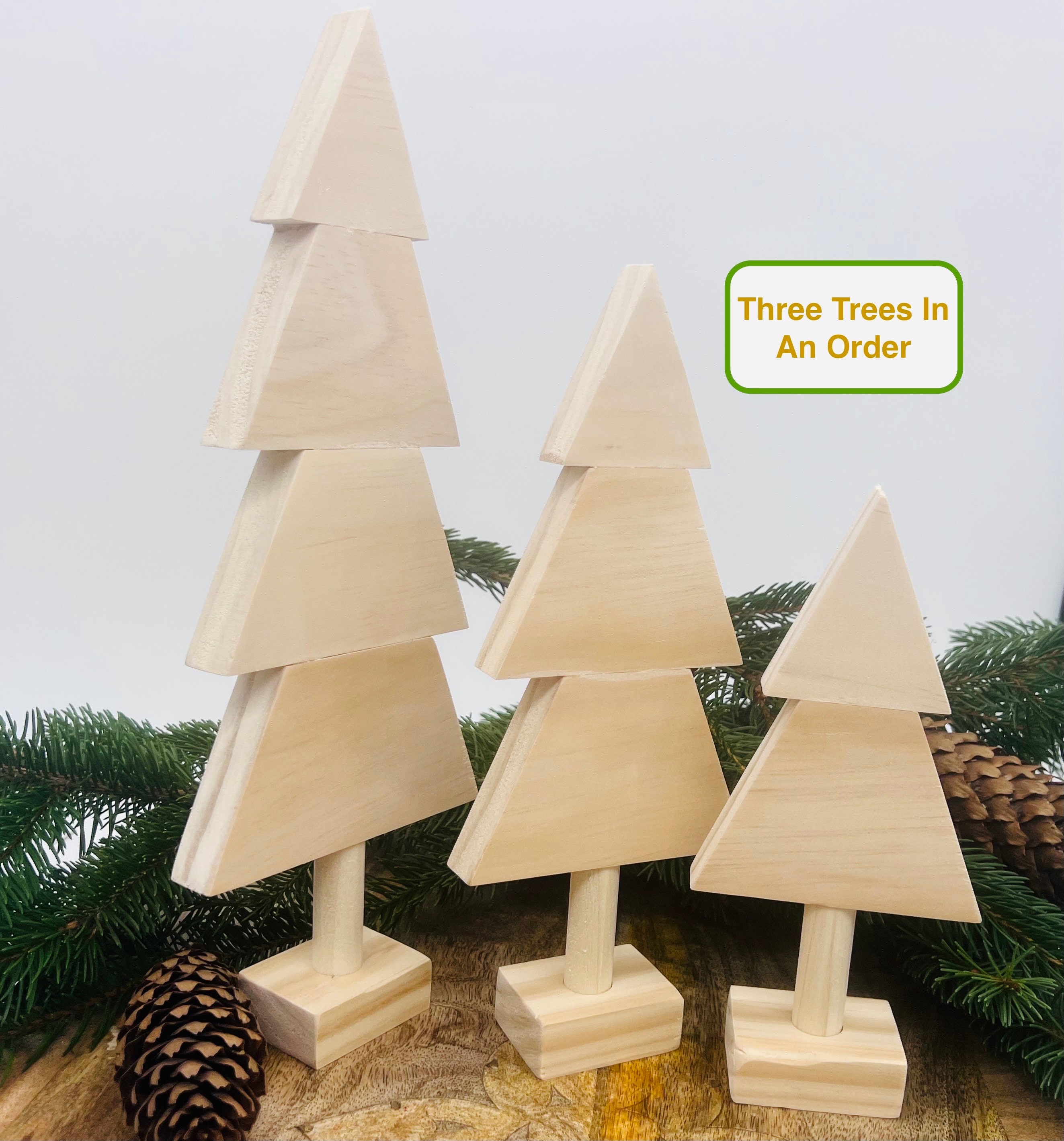 Christmas 3 Decorative Trees Wood Crafts DIY Decor New Year Present  Unfinished Wooden Holiday Decor Ornament Table Decoration 