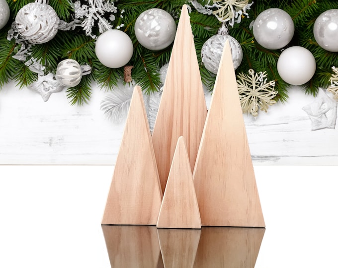 Free Standing Wooden Tree Decoration, Fireplace Mantle Tabletop Decor, Set of 4 Christmas Trees, New Year Tree, DIY Christmas Tree Decor
