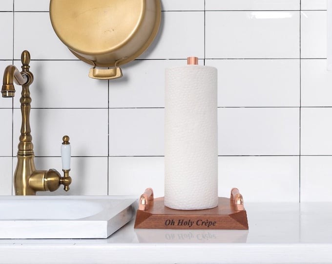 Handmade Gift for Mom - Wooden Paper Towel Holder - Kitchen Accessories - Custom Housewarming Gift - Copper Themed Kitchen Decor