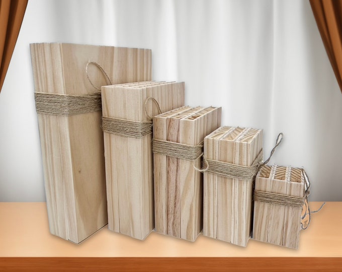 Coffee Table Decor - Decorative Book Stacks - DIY Craft - Unfinished Wooden Book - Vintage Decor - Gift for Book Lovers - Gift for Kids