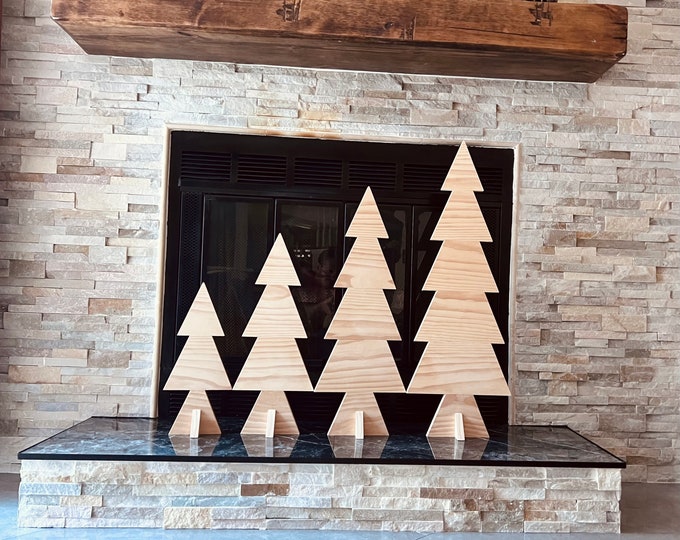 Huge Wooden Craft Trees, Set of 4, DIY Holiday Home Decoration, New Year Trees, Unfinished Ornament, Nursery Christmas Decor, Pine Wood Tree
