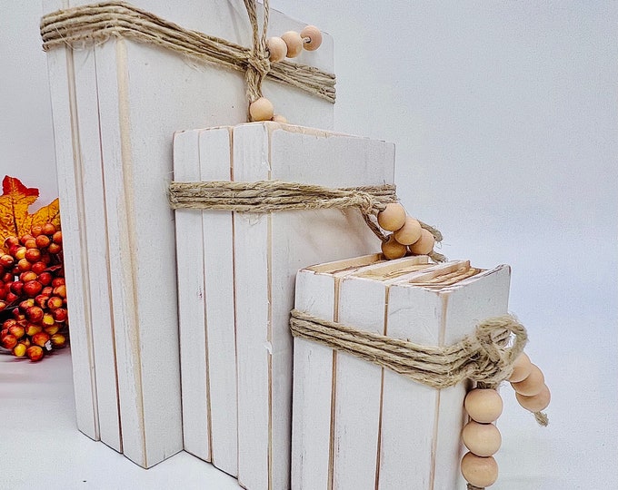 DIY Craft - Rustic Home Decor -  Farmhouse Boho Gift - Curved Edge Wooden Book Stacks -  Shelf Decor - Tabletop Decor - Mantel Decor - DIY