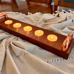 Mahagony Oak Tealight Candle Holder | Rustic Vintage Copper Wooden Home Decor | Housewarming New Home Gift Idea