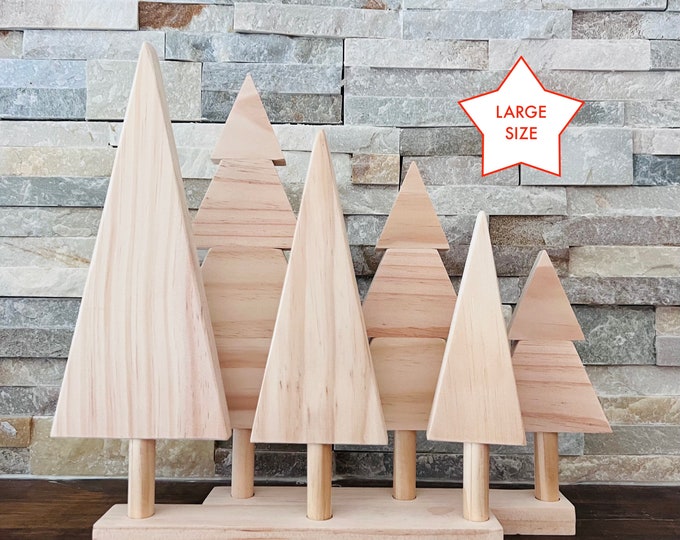 Handmade Decorative Wooden Christmas Trees - Set of 6 - Rustic Winter Decor - Farmhouse Home Decoration - Vintage Decor - USA Crafted - DIY