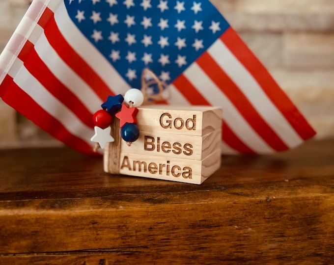 God Bless America Engraved Minimalist Wooden Blocks Patriotic Gift Home Decor Stars and Stripes Independence Day Decoration Veterans Gift